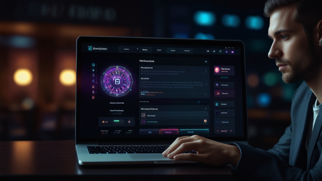 Ordinateur affichant une page de connexion casino dans une ambiance sombre