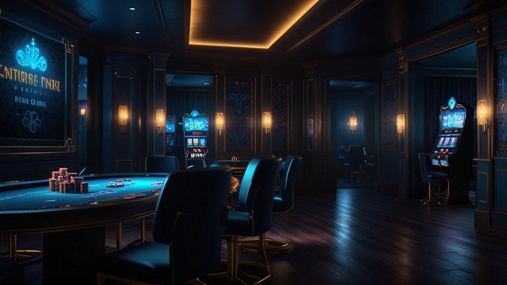 Carte bonus sans dépôt lumineuse dans une salle de casino sombre